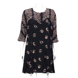 NO. 6 STORE Black Beige Blue Rose Floral Print Cottagecore Silk Dress size 2 401